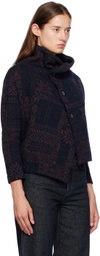 Y's Navy & Brown Asymmetry Cardigan