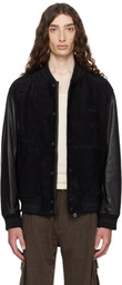 Hugo Black Embossed-Logo Leather Bomber Jacket