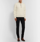 TOM FORD - Slim-Fit Leather-Trimmed Ribbed Merino Wool and Cashmere-Blend Half-Zip Sweater - Neutrals