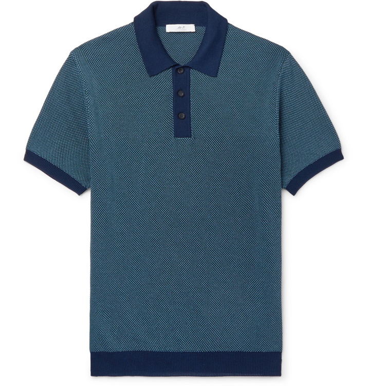 Photo: Mr P. - Slim-Fit Textured-Knit Cotton-Piqué Polo Shirt - Blue