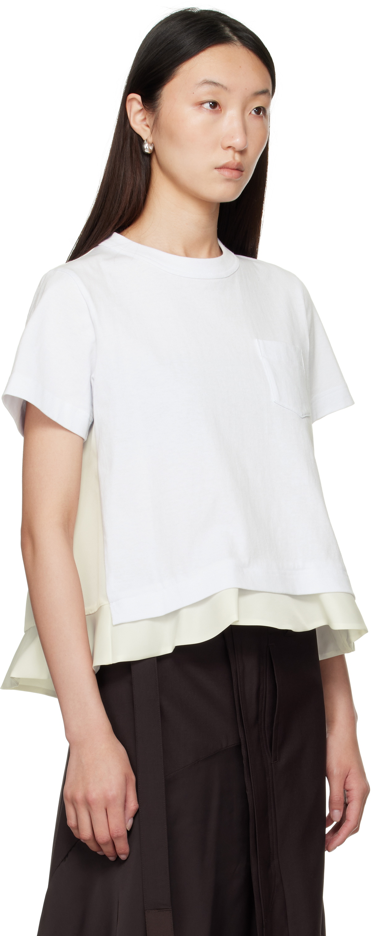 sacai White Nylon Twill & Cotton Jersey T-shirt Sacai