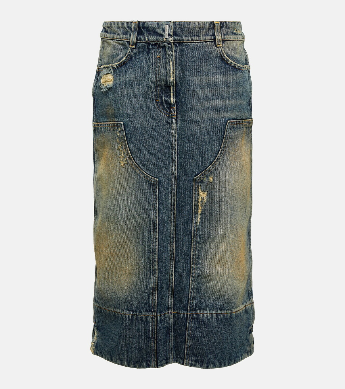Givenchy - Distressed low-rise denim midi skirt Givenchy