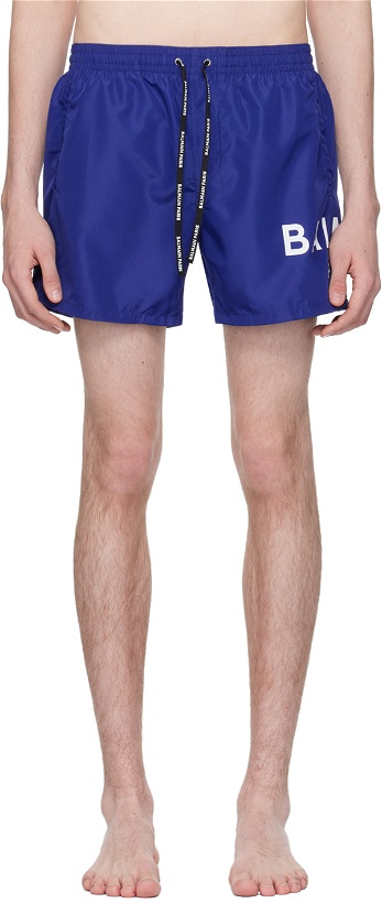 Photo: Balmain Blue Printed Swim Shorts