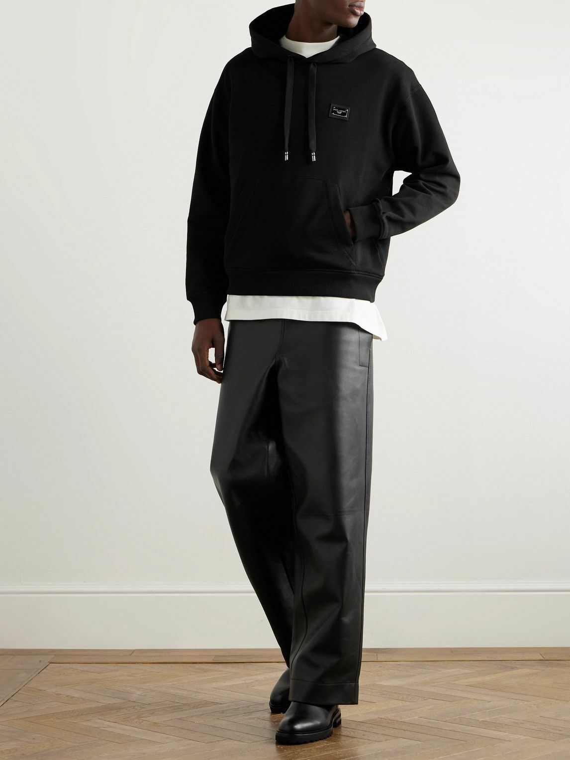 Dolce&Gabbana - Logo-Appliquéd Cotton-Jersey Hoodie - Black