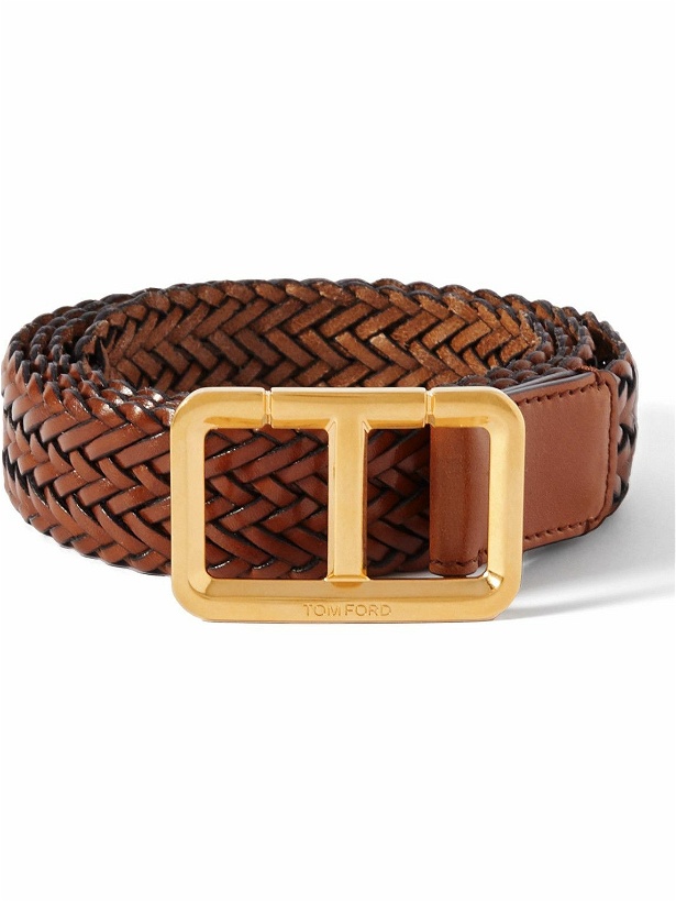 Photo: TOM FORD - 3cm Woven Leather Belt - Brown