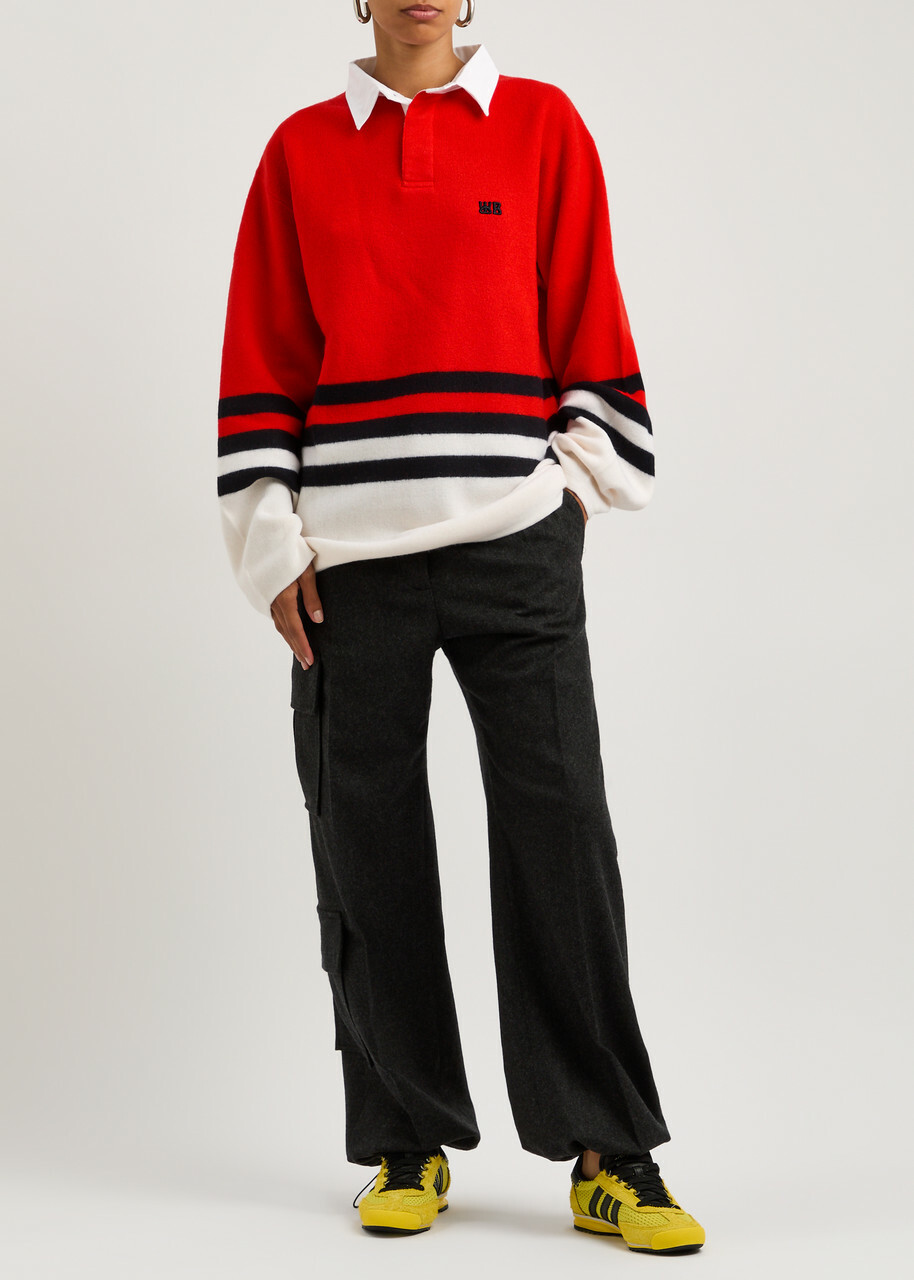 Wales Bonner Cypher Striped Wool Polo Shirt Multicoloured 1