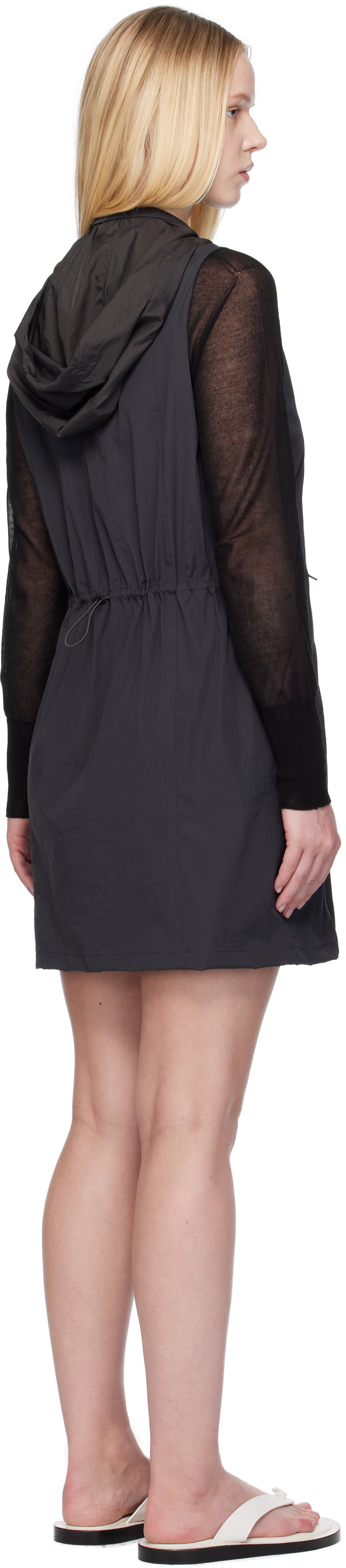 AMOMENTO Gray Nylon Hooded Minidress