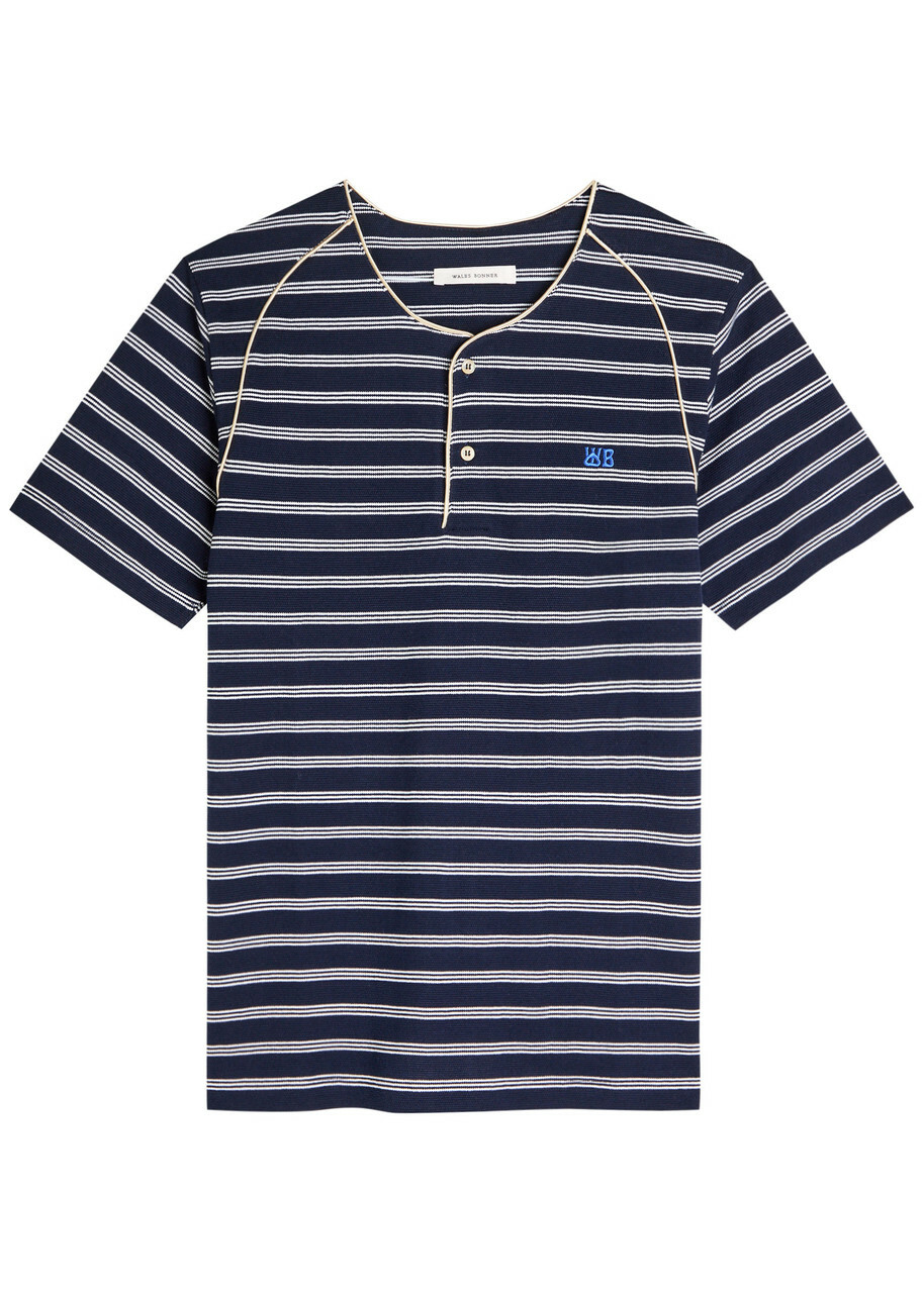 Wales Bonner Isaiah Striped Piqué Cotton-blend T-shirt Navy