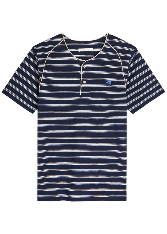Photo: Wales Bonner Isaiah Striped Piqué Cotton-blend T-shirt Navy