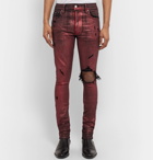 AMIRI - Skinny-Fit Distressed Glittered Stretch-Denim Jeans - Men - Red