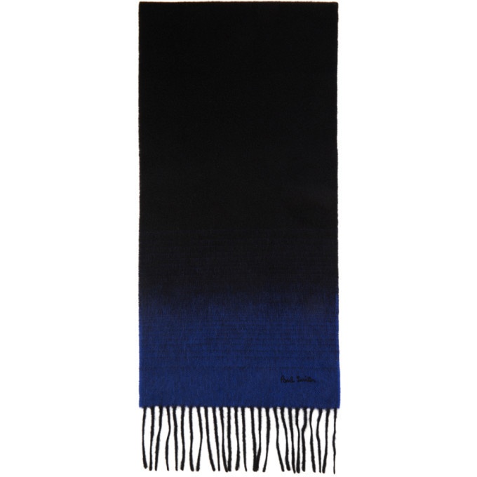 Photo: Paul Smith Black and Blue Cashmere Contrast End Scarf
