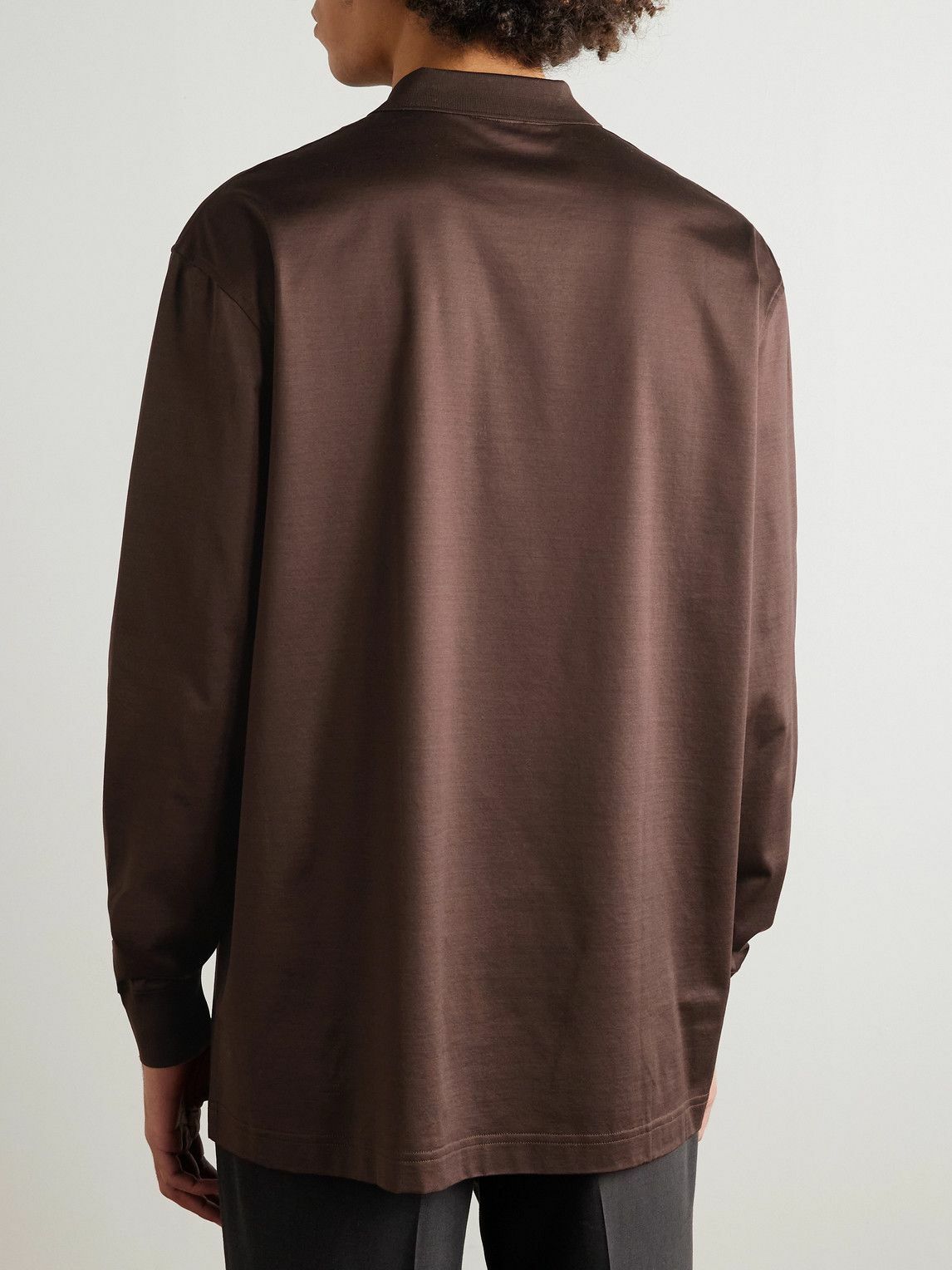 Charvet - Cotton-Sateen Polo Shirt - Brown