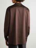 Charvet - Cotton-Sateen Polo Shirt - Brown