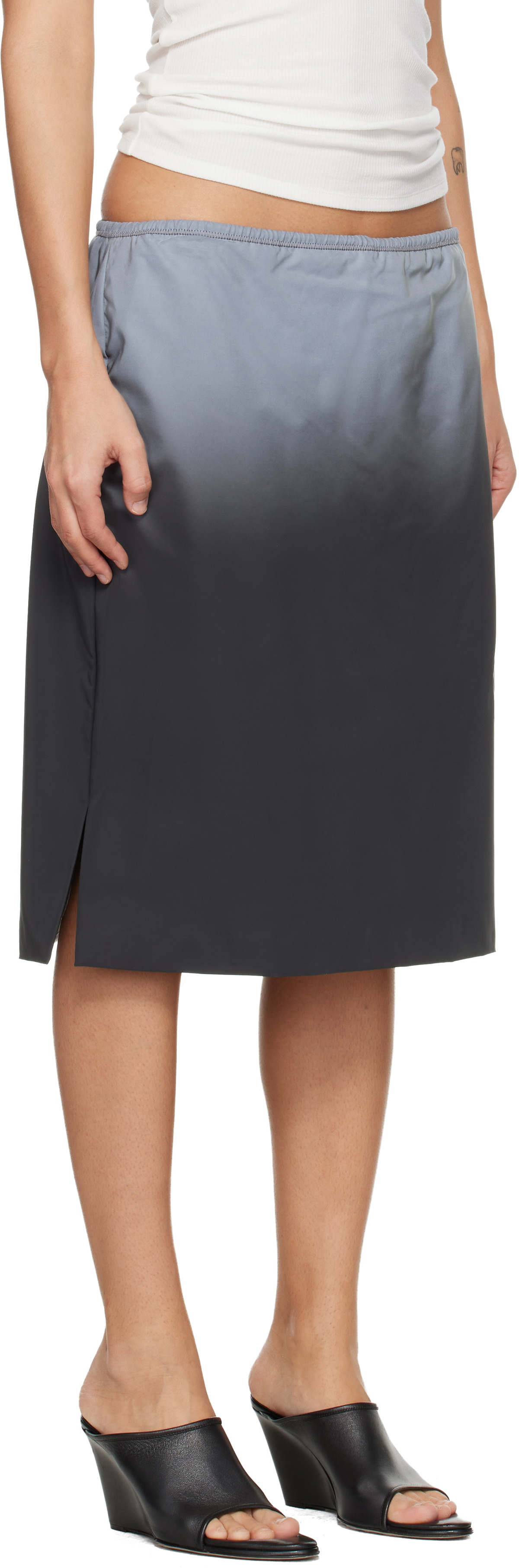 Alexander Wang Gray Reflective Mid-Rise Midi Skirt