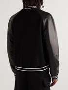 Valentino - Logo-Appliquéd Metallic Bouclé-Tweed and Leather Varsity Jacket - Black