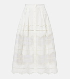 Elie Saab Organza-trimmed cotton midi skirt