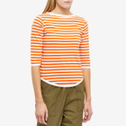 Beams Boy Women's 3/4 Sleeve Stripe T-Shirt in Orange/White