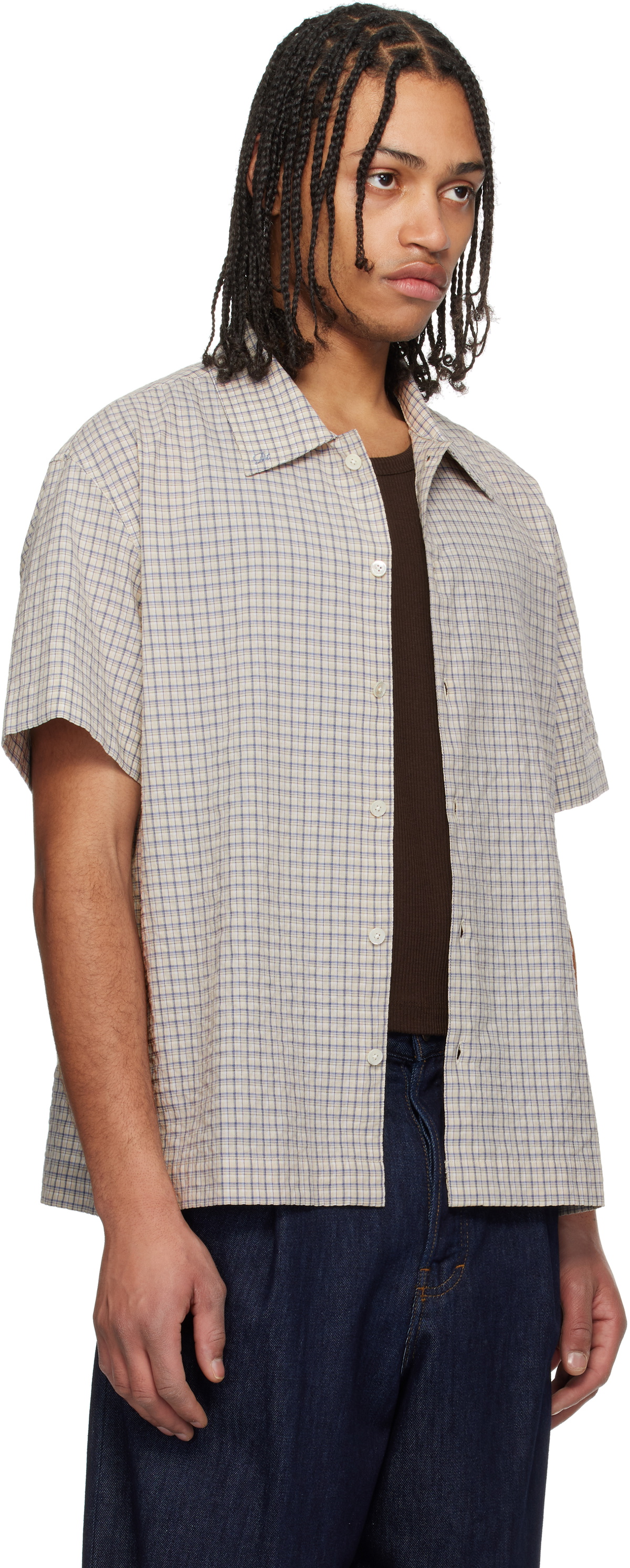 Dunst Beige Collared Checked Shirt