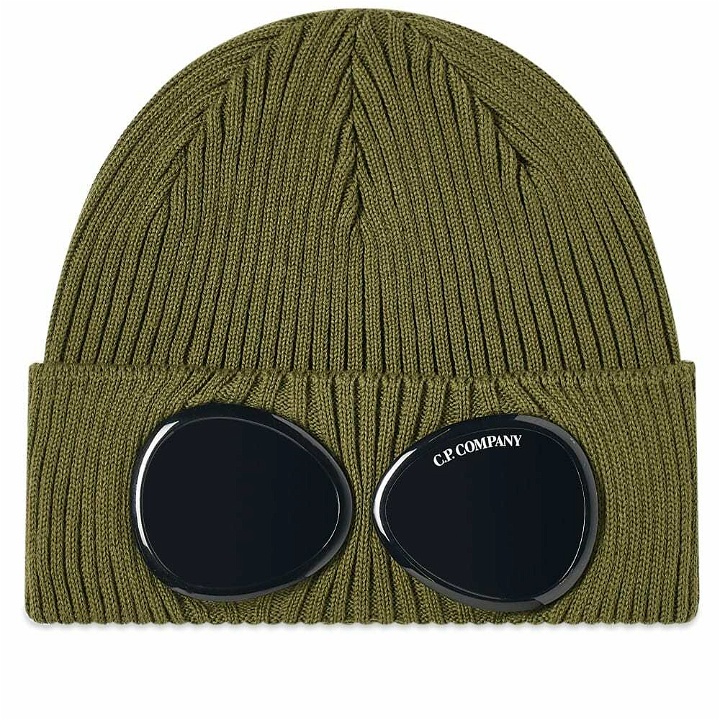 Photo: C.P. Company Men's Cotton Knit Goggle Beanie in Olive Branch
