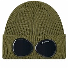 C.P. Company Men's Cotton Knit Goggle Beanie in Olive Branch