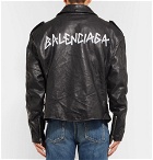 Balenciaga - Oversized Printed Leather Biker Jacket - Black
