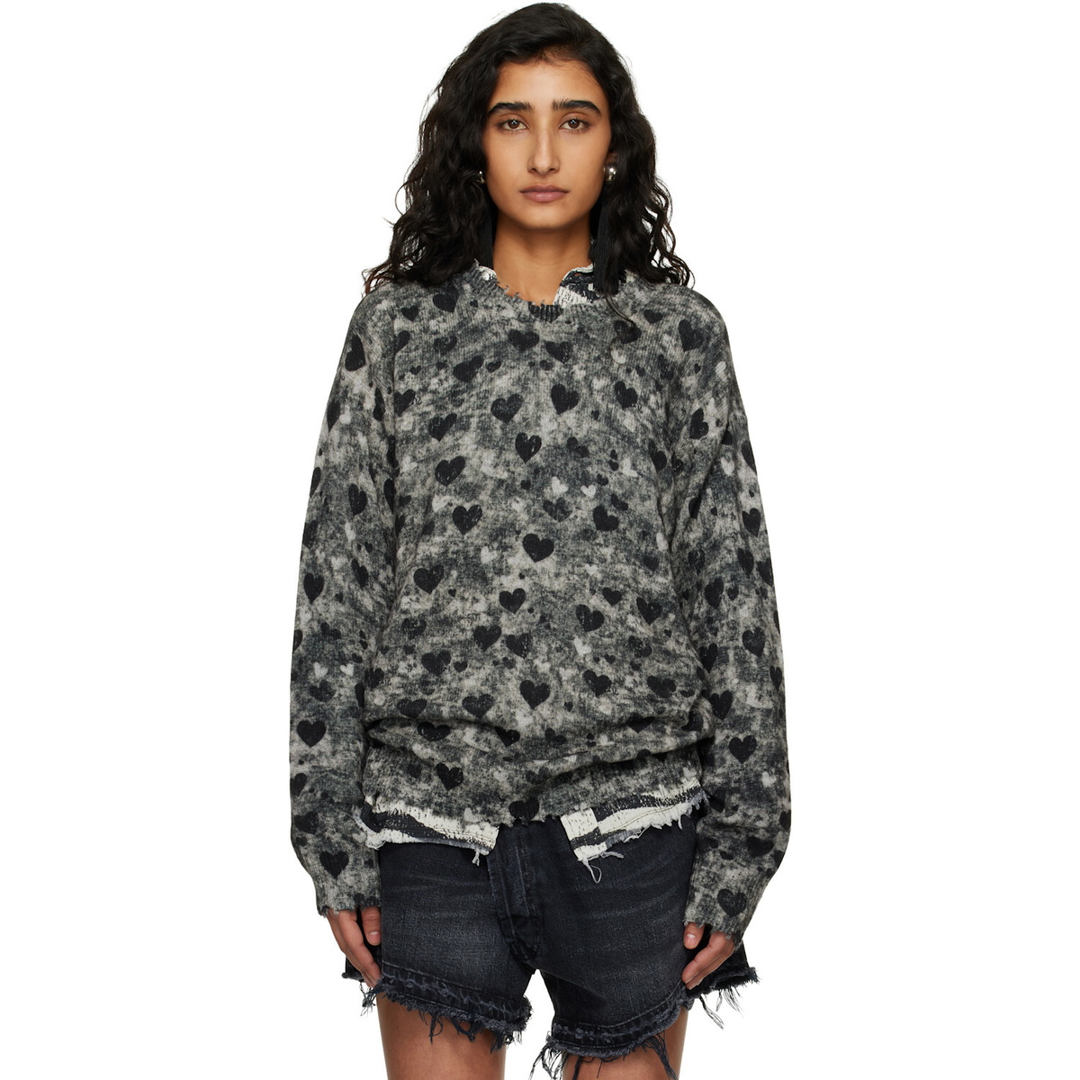R13 Gray Printed Boyfriend Sweater