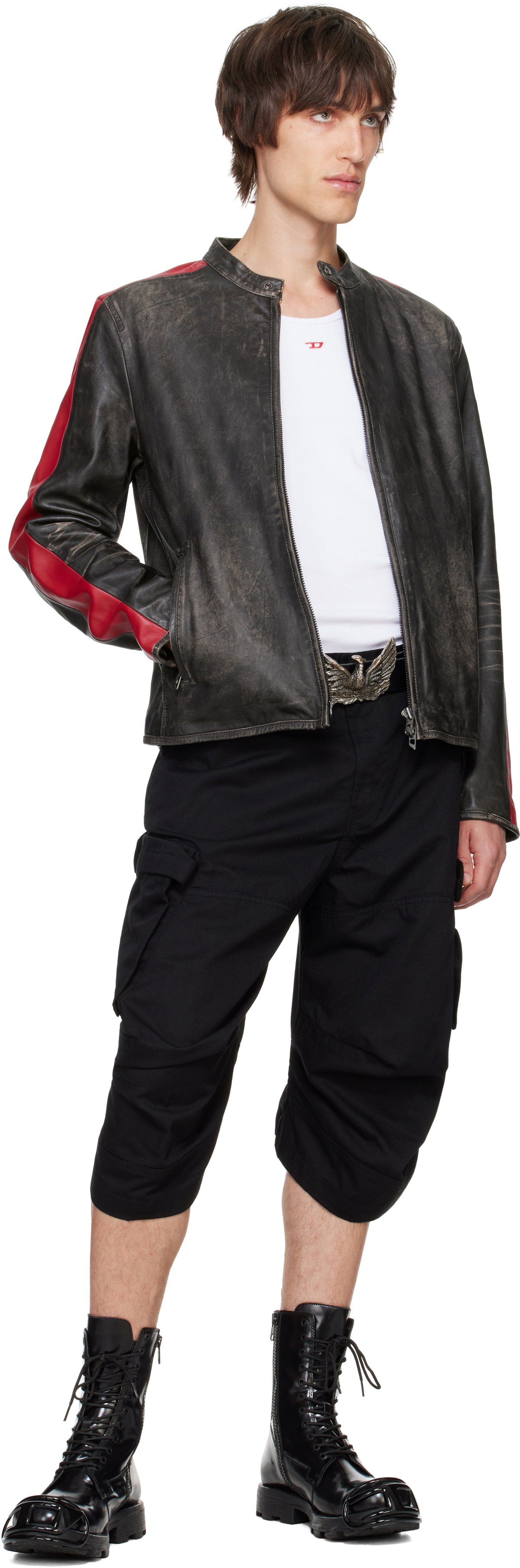パンツ DIESEL P-Arne-Short-A P-ARNE-SHORT-A Asymmetrical cargo shorts in twill｜ブラック