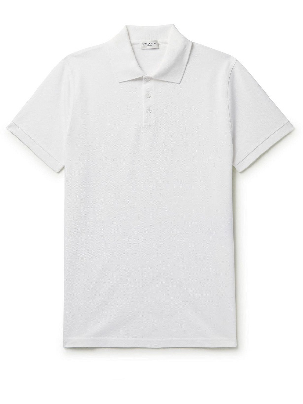 Photo: SAINT LAURENT - Slim-Fit Logo-Embroidered Cotton-Piqué Polo Shirt - White