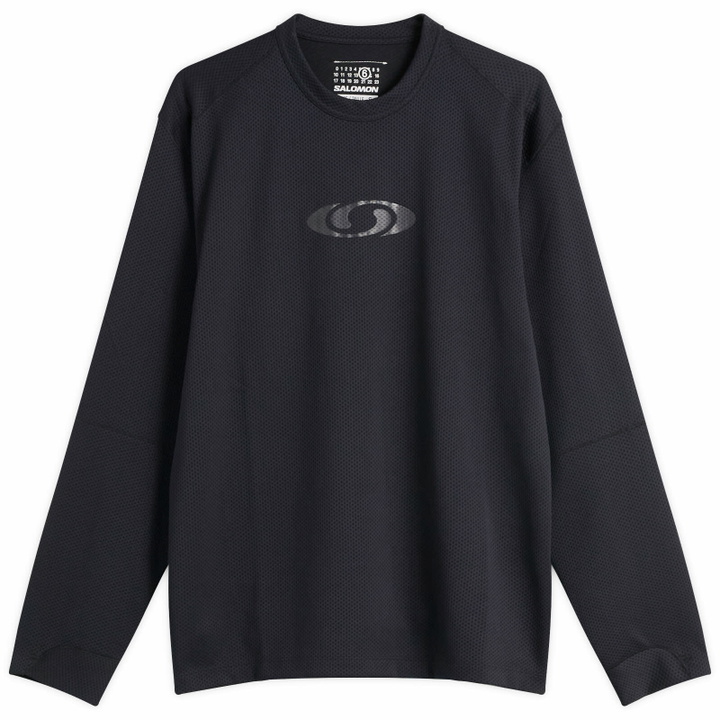 Photo: MM6 Maison Margiela Women's x Salomon Perforated Long Sleeve Sweater in Washed Black
