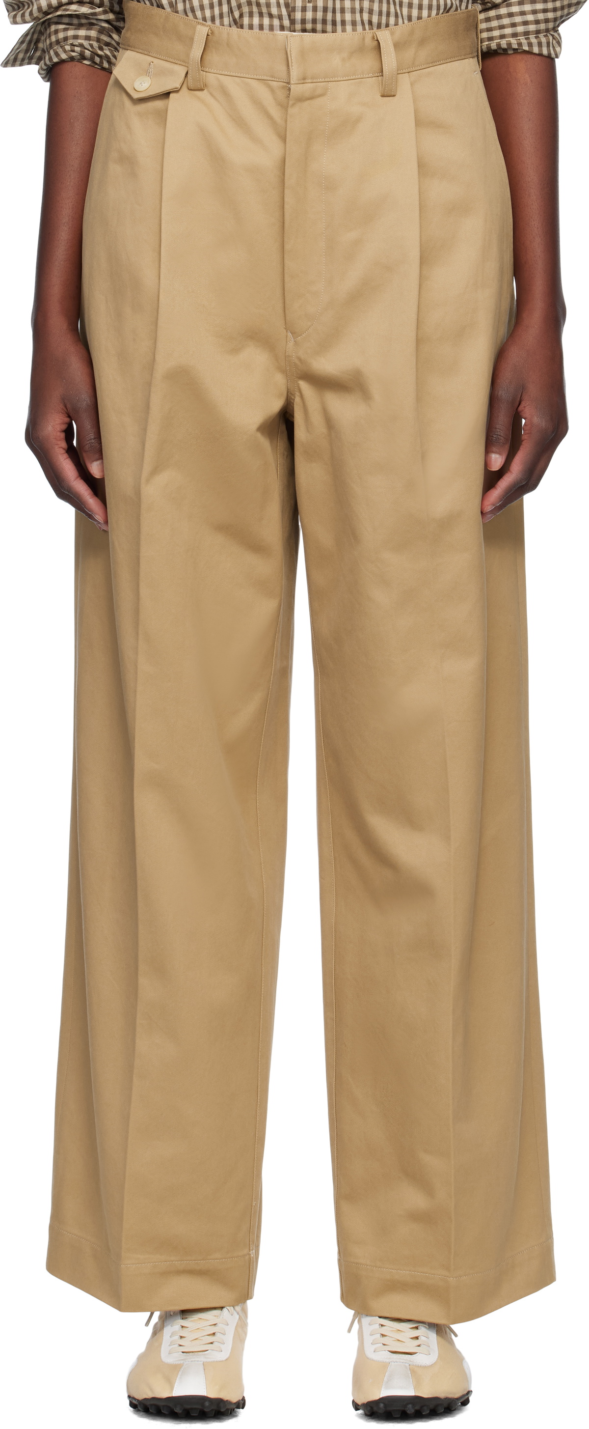 AURALEE Tan Washed Finx Chino One-Tuck Trousers