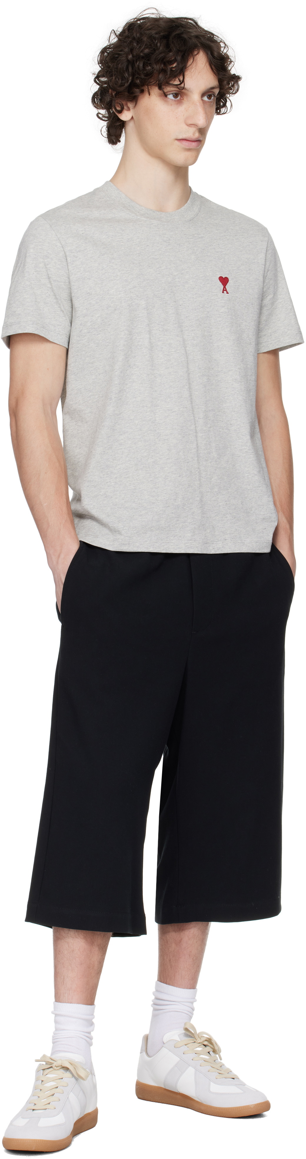 AMI Paris Gray Cotton Ami de Coeur T-shirt AMI