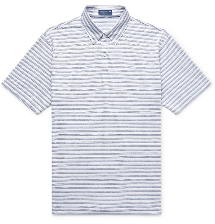 Photo: Peter Millar - Button-Down Collar Striped Cotton and Linen-Blend Polo Shirt - Blue
