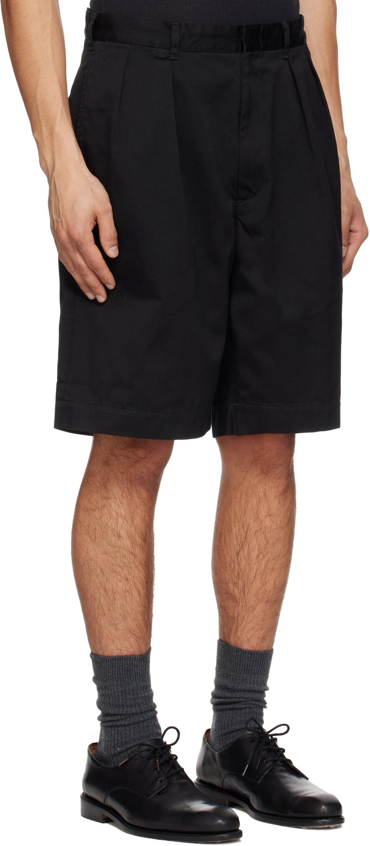 nanamica Black Double Pleated Chino Shorts Nanamica