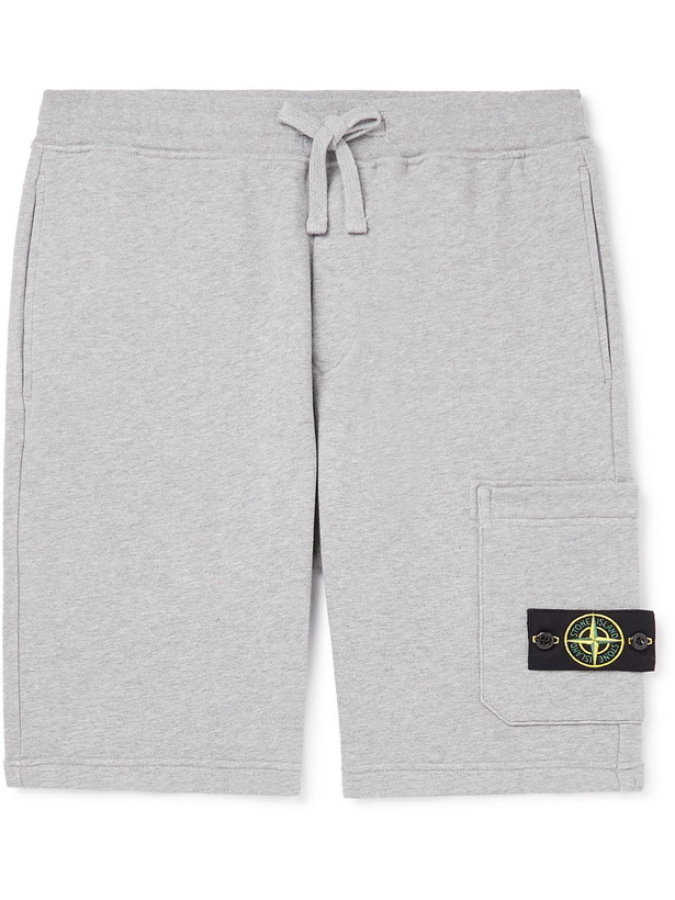 Photo: Stone Island - Straight-Leg Logo-Appliquéd Cotton-Jersey Drawstring Shorts - Gray