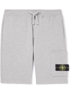 Stone Island - Straight-Leg Logo-Appliquéd Cotton-Jersey Drawstring Shorts - Gray