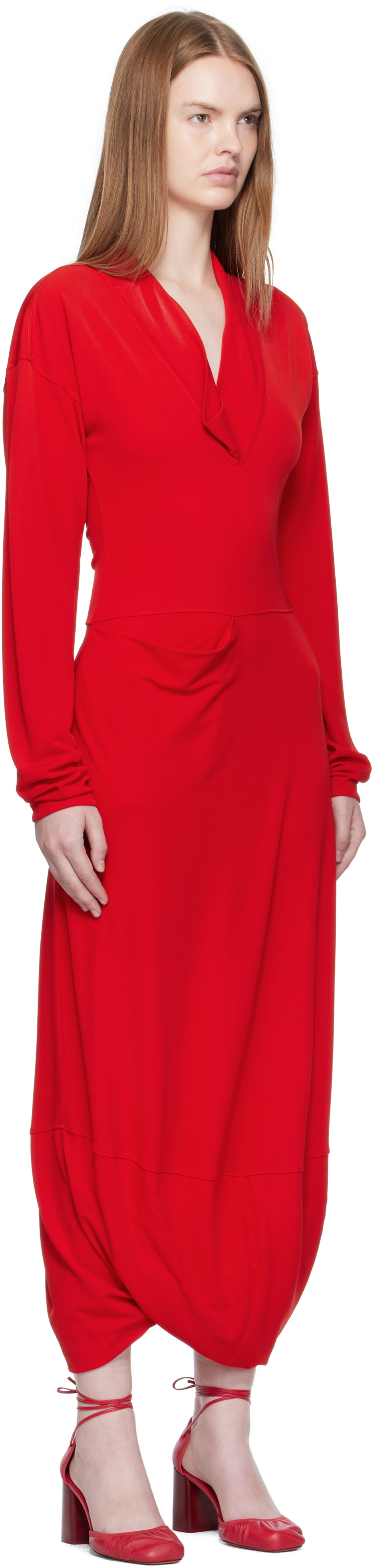 LEMAIRE Red V Neck Maxi Dress