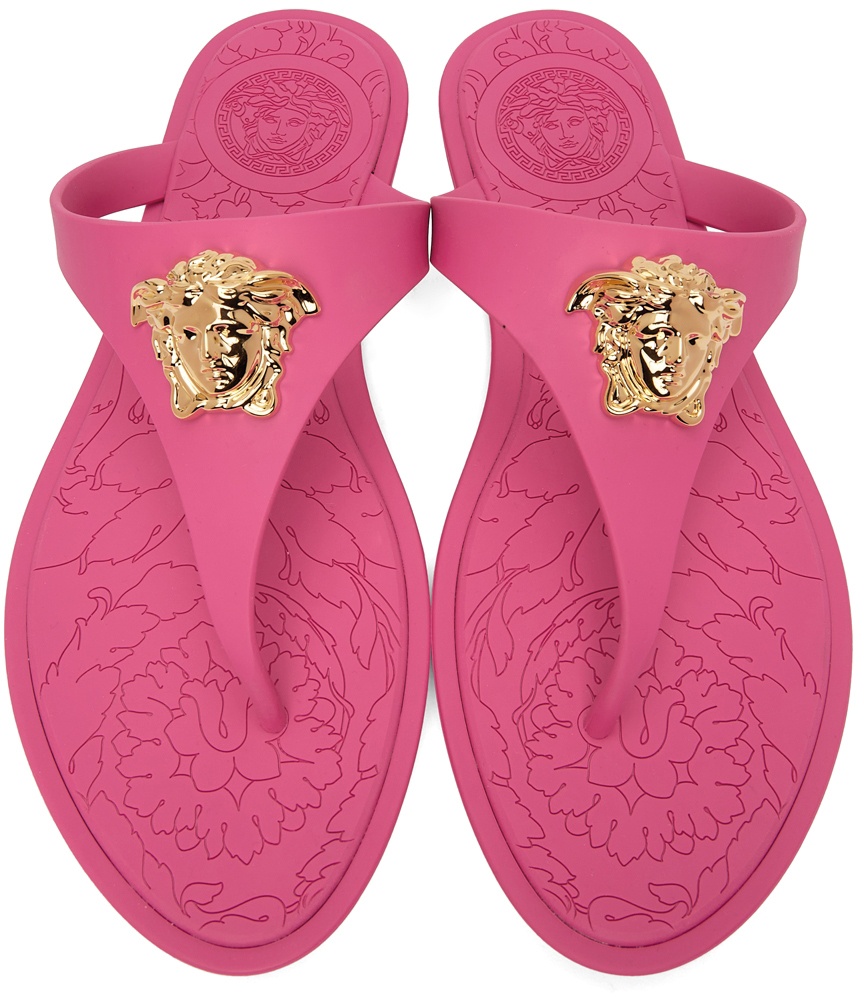 Versace Pink & Gold Medusa Flip Flops Versace