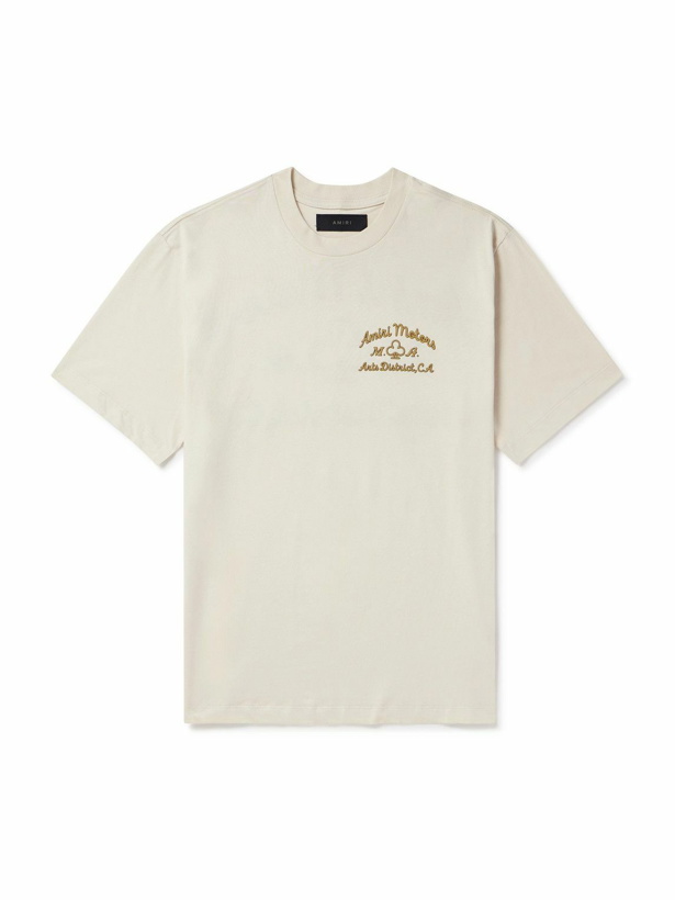 Photo: AMIRI - Logo-Appliquéd Cotton-Jersey T-Shirt - Neutrals