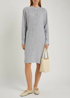 Eileen Fisher Striped Linen Midi Shirt Dress Blue