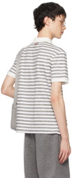 Thom Browne White & Gray Striped Short Sleeve Polo