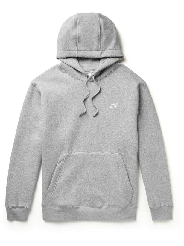 Photo: Nike - Sportswear Club Logo-Embroidered Cotton-Blend Jersey Hoodie - Gray