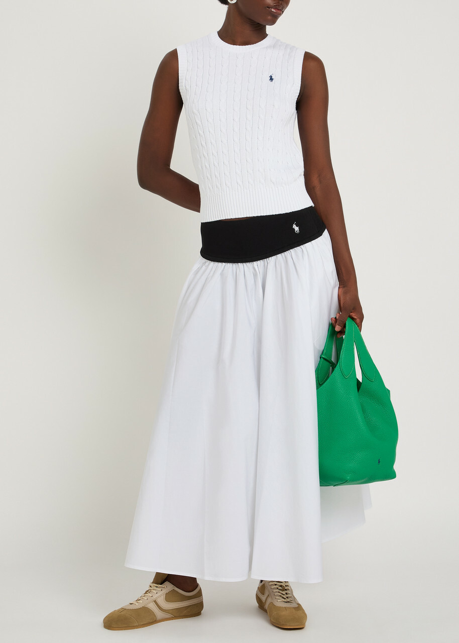 Polo Ralph Lauren Logo-embroidered Cotton-poplin Maxi Skirt White And Black