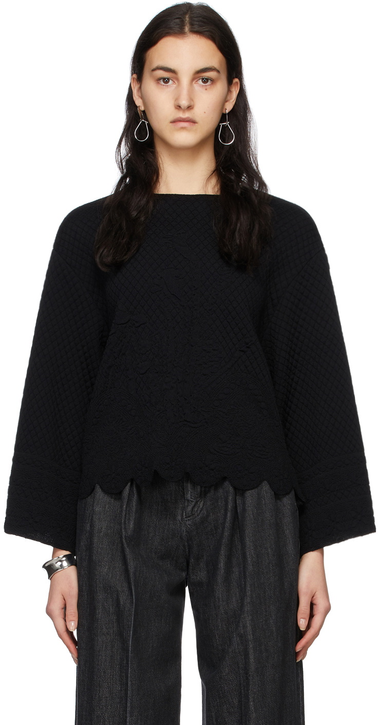 Mame Kurogouchi Black Scallop Cut Sweater Mame Kurogouchi