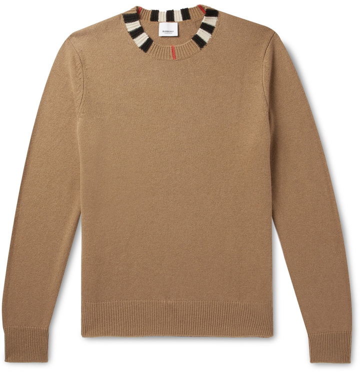 Photo: Burberry - Check-Trimmed Cashmere Sweater - Brown