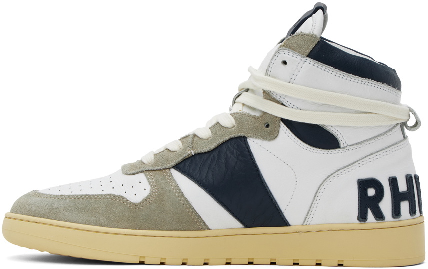 Rhude White & Navy Rhecess-Hi Sneakers