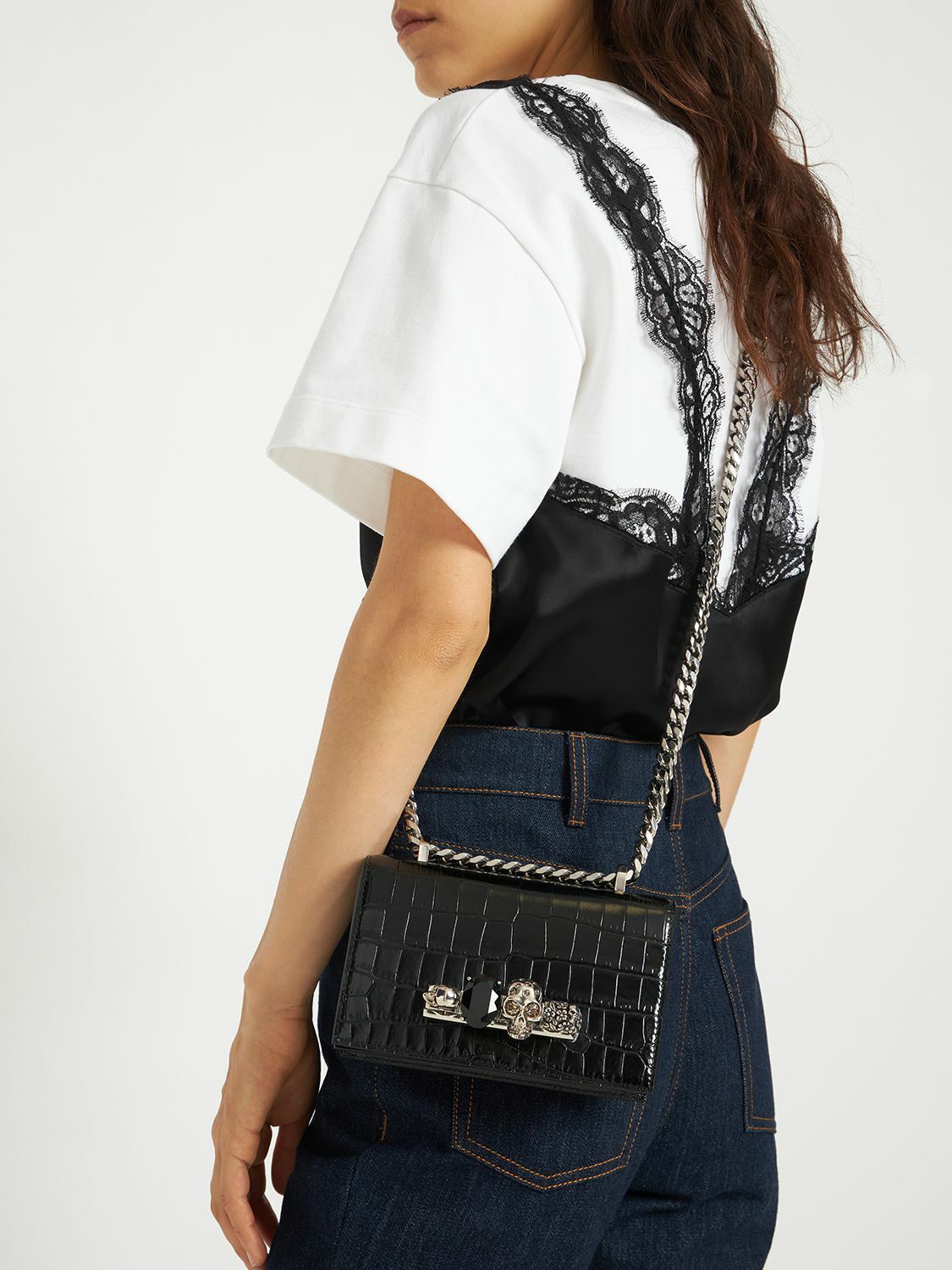 ショルダーバッグ・ポシェット ALEXANDER MCQUEEN MINI LEATHER BAG MCQUEEN Mini Jewelled Croc Embossed Leather Bag Alexander