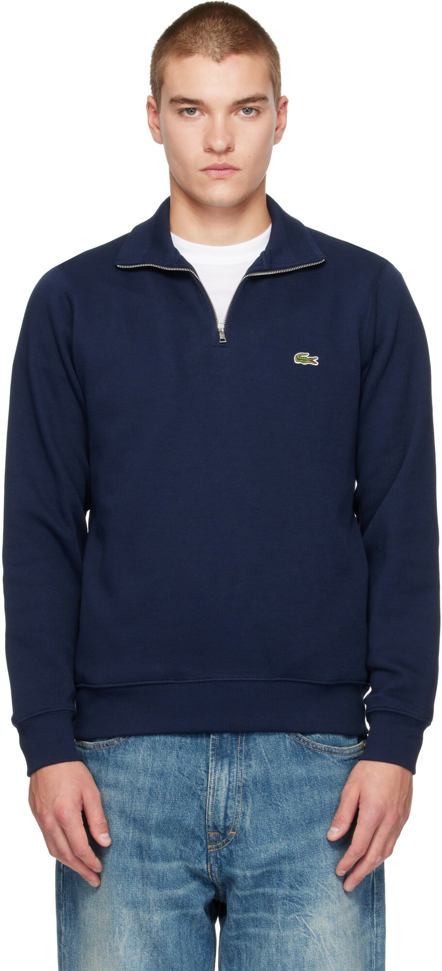 Lacoste Navy Zip-Up High Neck Interlock Sweatshirt