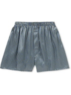 Sunspel - Printed Silk-Satin Boxer Shorts - Blue