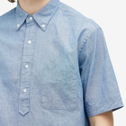 Beams Plus Men's Button Down Popover Short Sleeve Chambray Shirt in Blue
