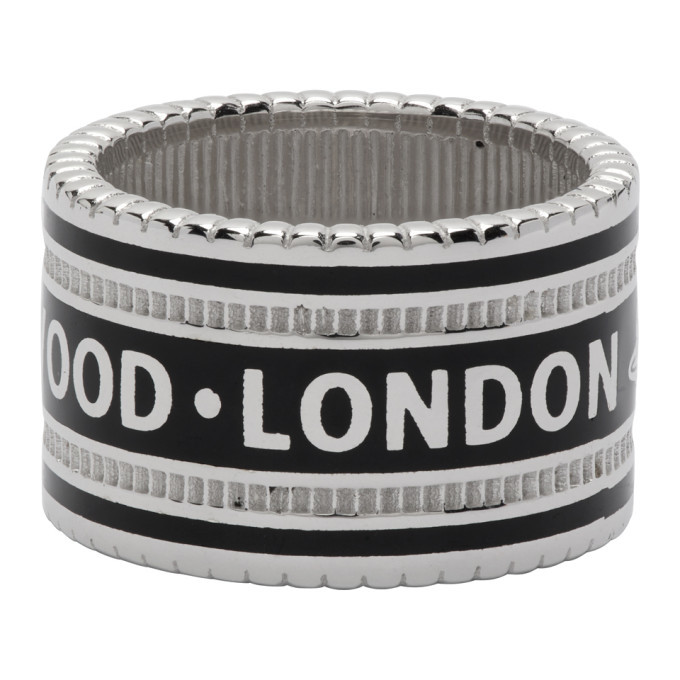 Vivienne Westwood Silver and Black Conduit Street Ring Vivienne